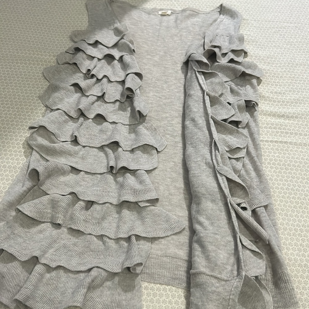 J.Crew Vest Open Front Ruffled size S Light Gray - Picture 4 of 4